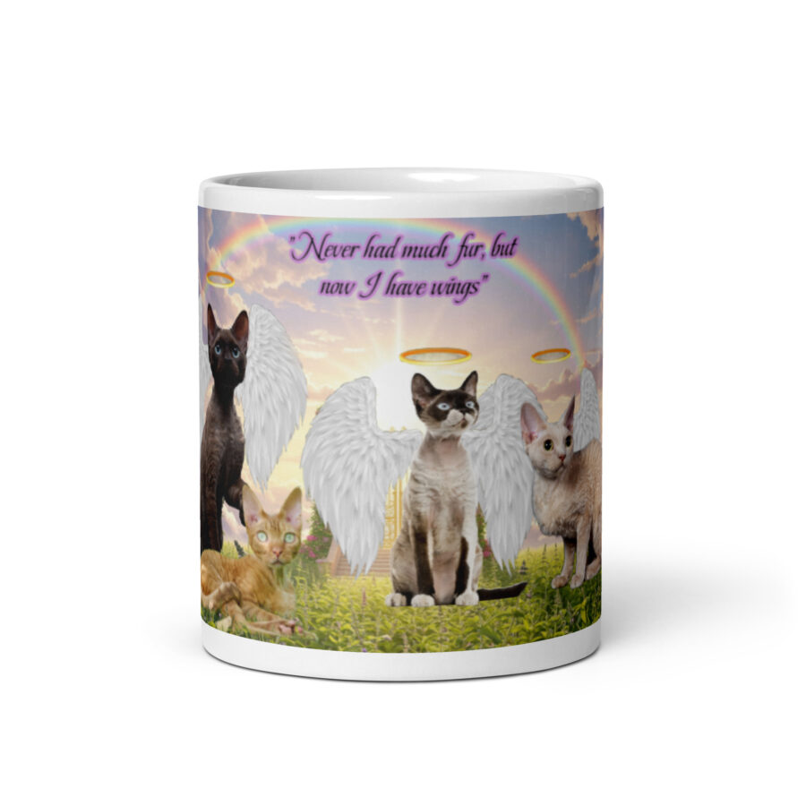 Devon Rex Cats in Heaven" Never had much hair but now I have wings" 15.ozWhite glossy mug - Image 4