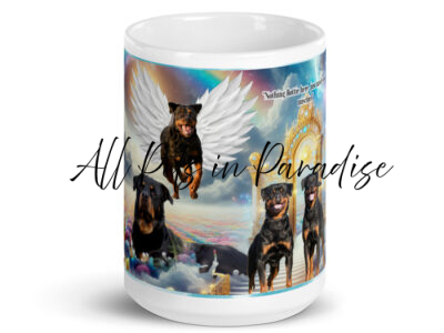 Rottweilers in Heaven " Nothing Rottie here, just muscle and mischief"  15.oz White glossy mug