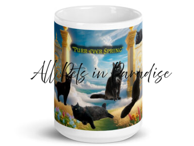 Black Cats in Heaven " PURR- ever Spring " 15.0z White glossy mug