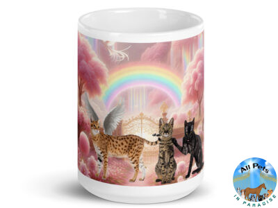 Savannah Cats in Heaven white glossy mug
