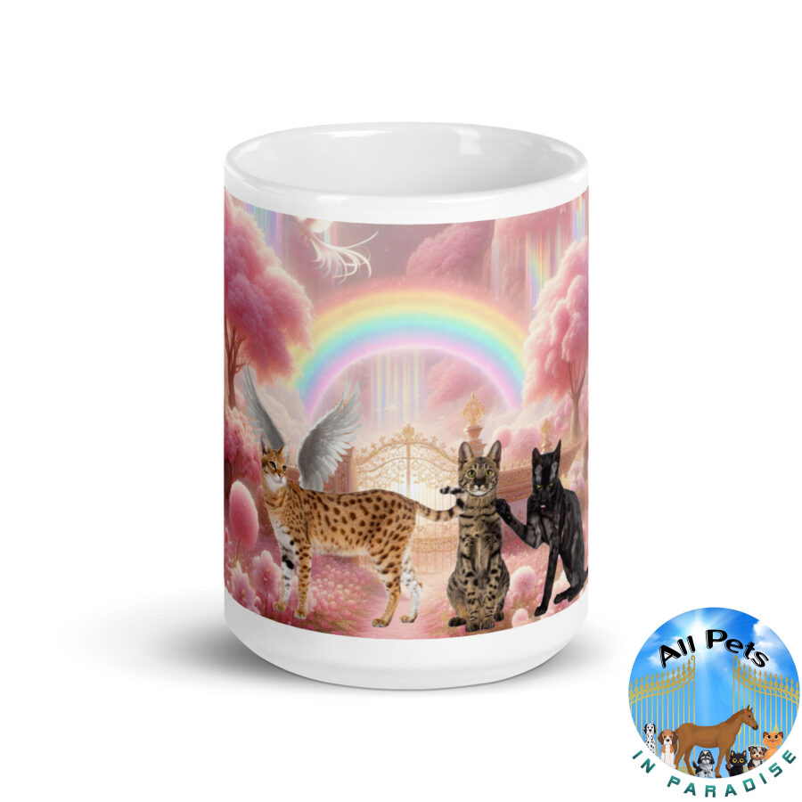 Savannah Cats in Heaven white glossy mug