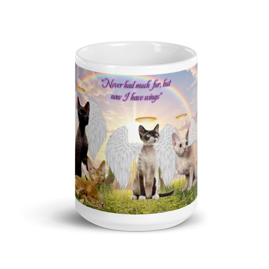 Devon Rex Cats in Heaven" Never had much hair but now I have wings" 15.ozWhite glossy mug