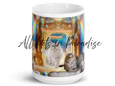 Cats in Heaven ( Funny rainbow and yellow road ) " We are not in Kansas Anymore" White glossy mug