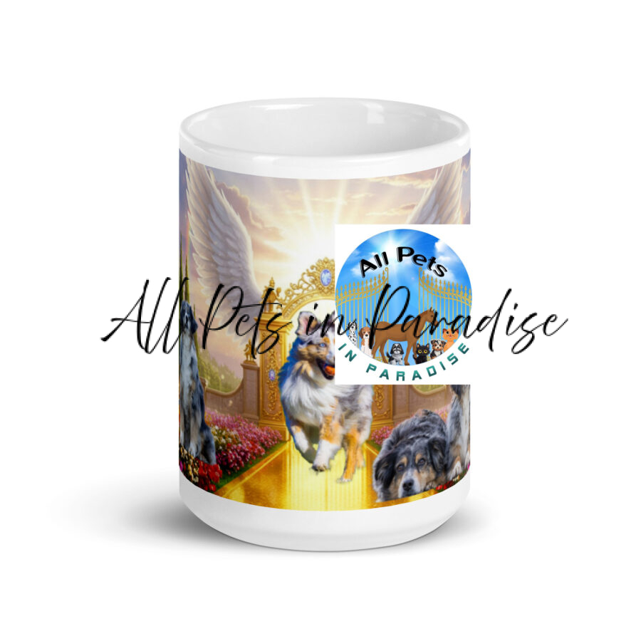 " Australian Shepherd Dog in Paradise "White glossy mug