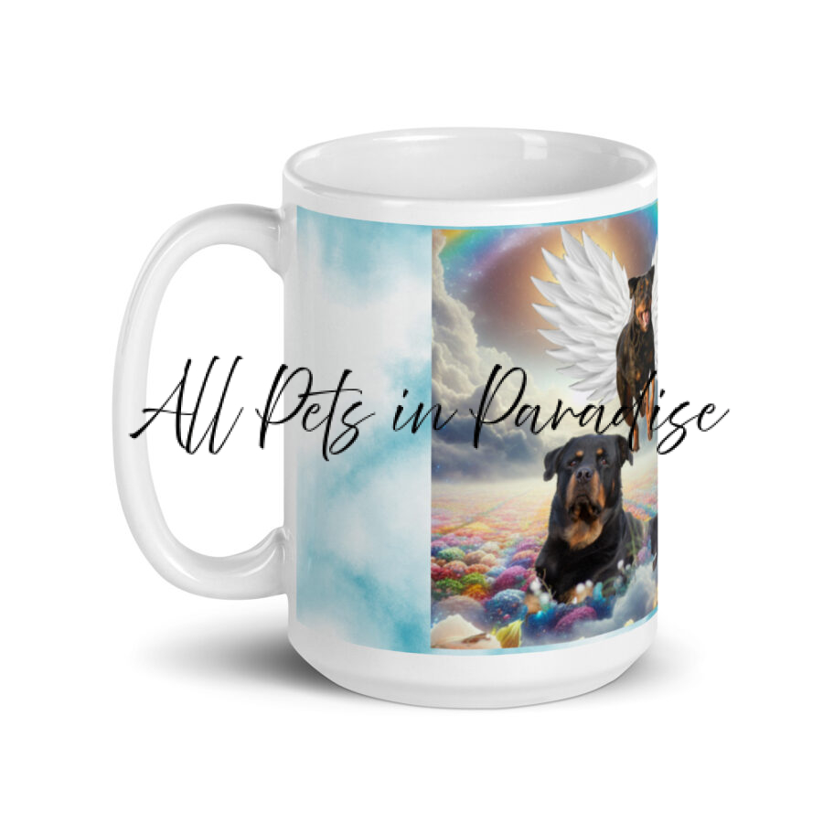 Rottweilers in Heaven " Nothing Rottie here, just muscle and mischief"  15.oz White glossy mug - Image 3