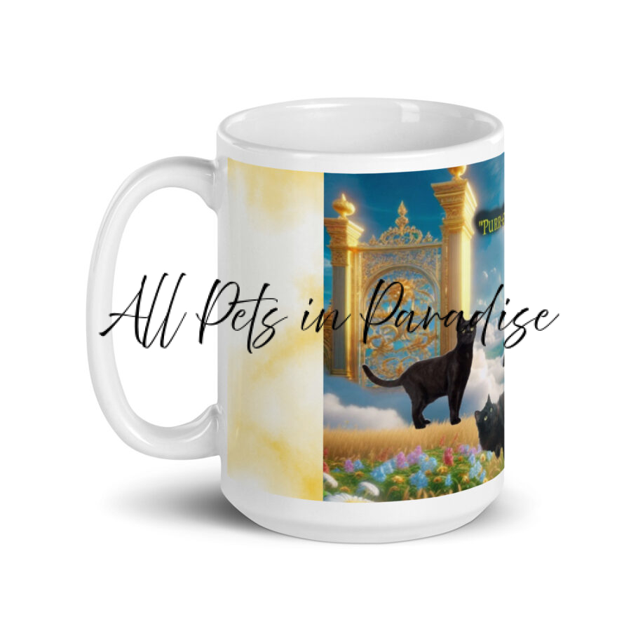 Black Cats in Heaven " PURR- ever Spring " 15.0z White glossy mug - Image 3