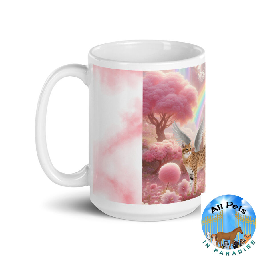 Savannah Cats in Heaven white glossy mug - Image 3