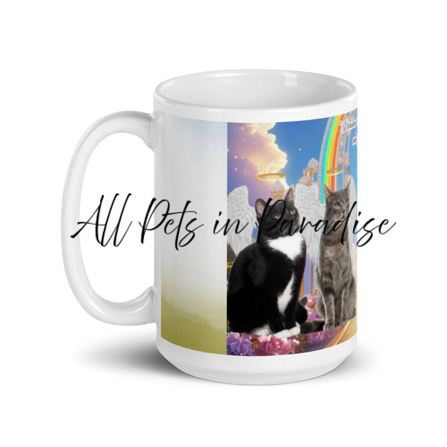 Cats in Heaven " I traded my paws for wings and got a halo"  15.oz White glossy mug - Image 3