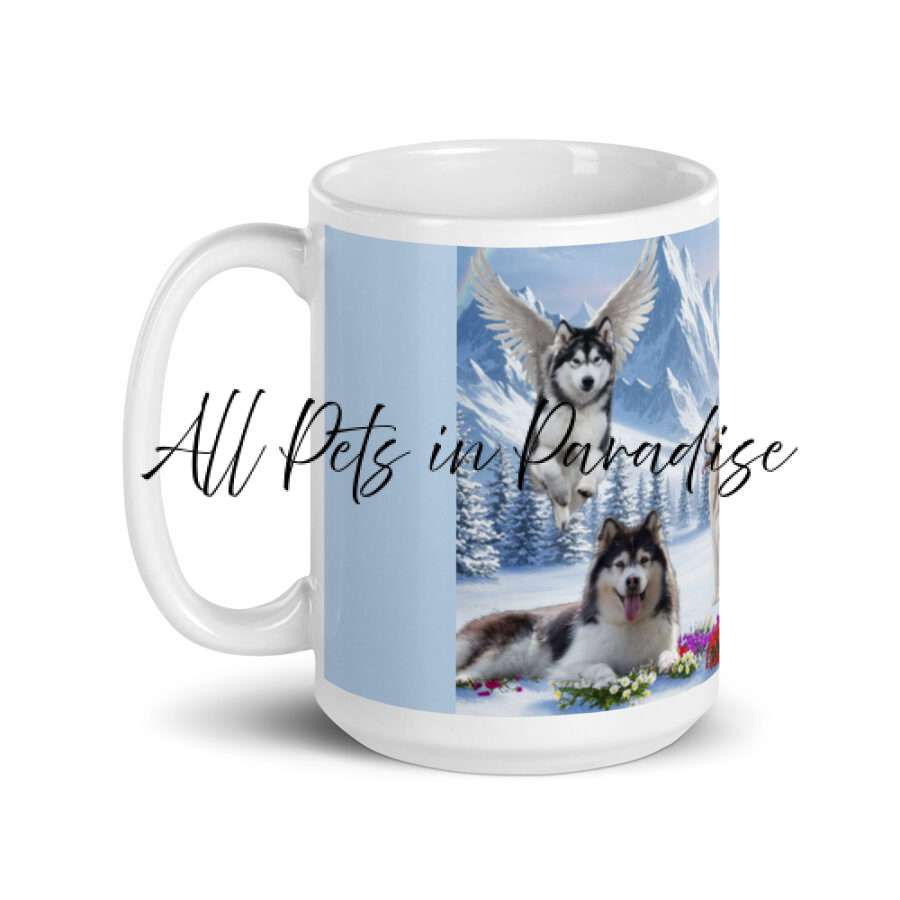 "Alaskan Malamute dogs in Heaven" 15.oz White glossy mug - Image 3