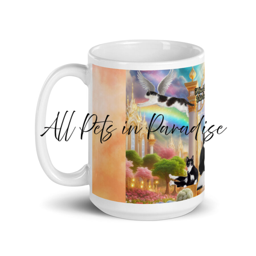 Black and white cats in Heaven"  A heavenly ballroom of black and white grace, where every paw dances" 15.oz White mug - Image 3