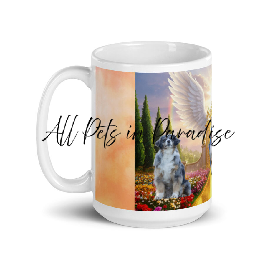 " Australian Shepherd Dog in Paradise "White glossy mug - Image 3