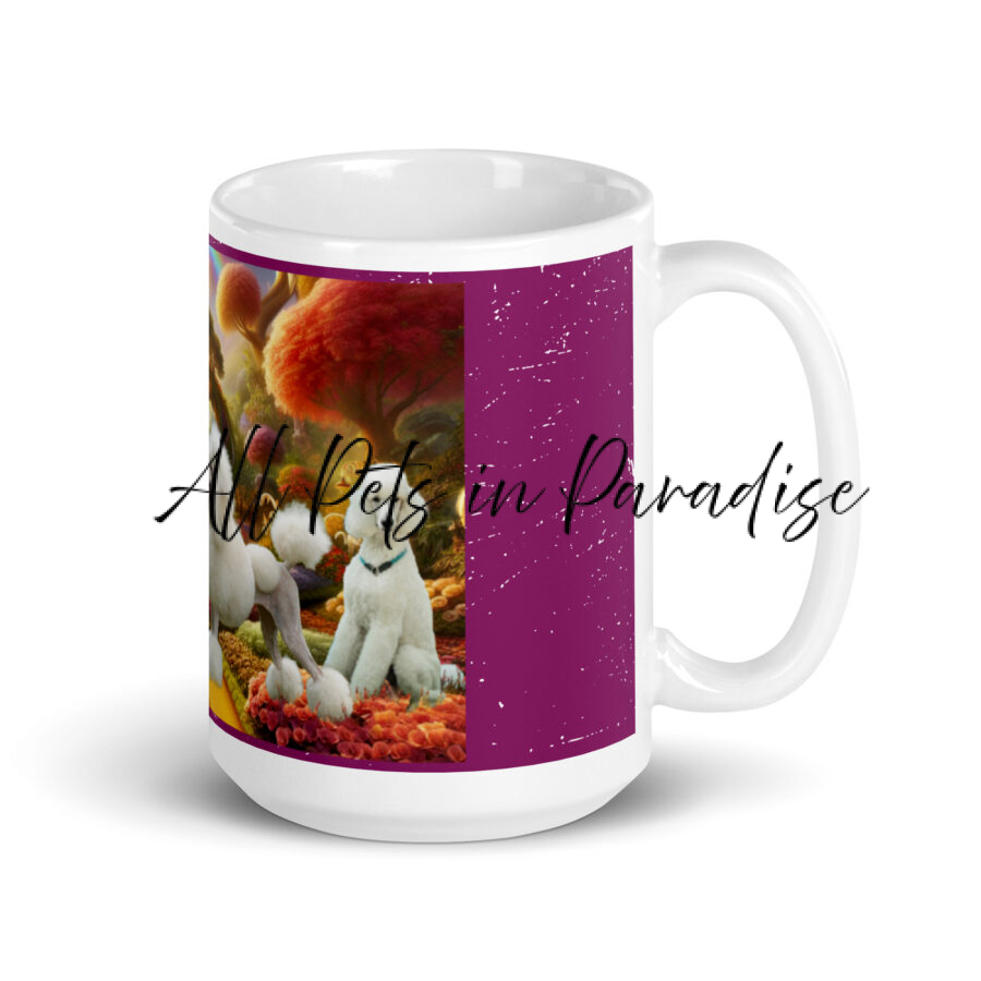 Poodles in Heaven " Paradise where the trees poof  like our hair.." 15.oz  White glossy mug - Image 5
