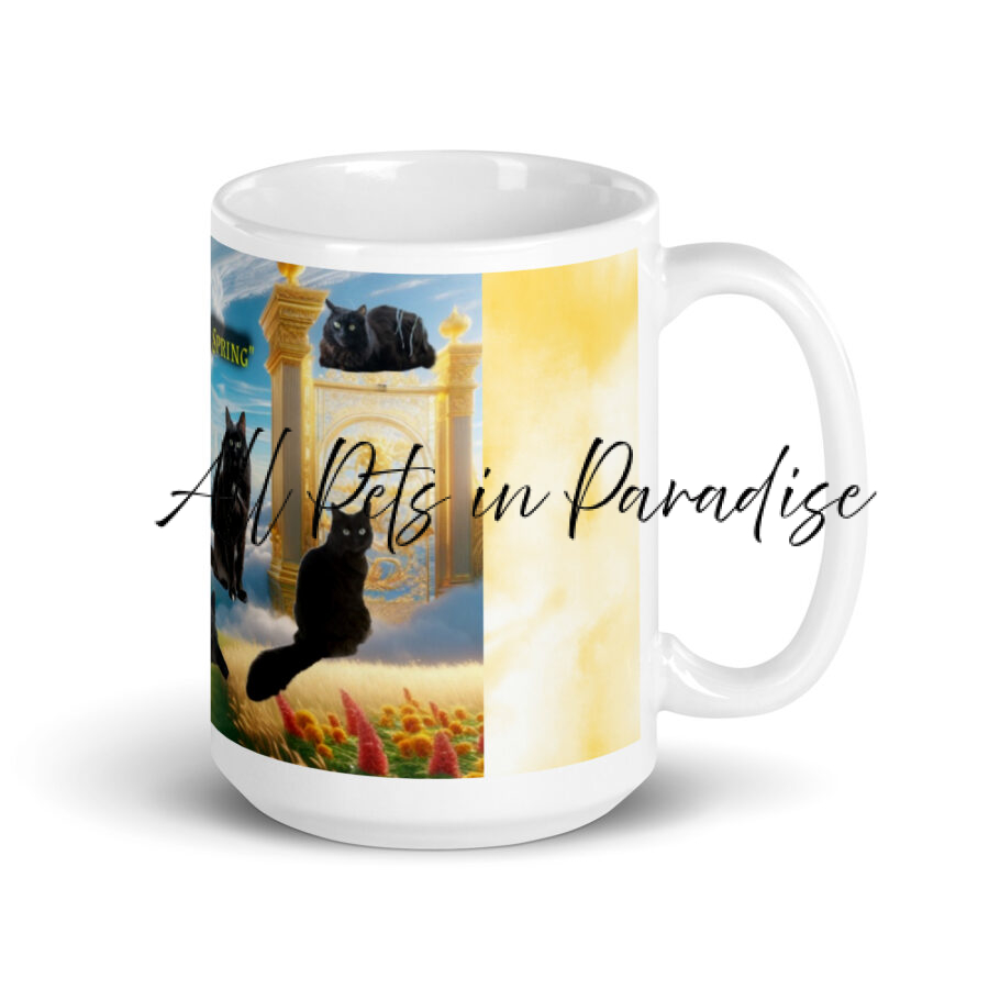 Black Cats in Heaven " PURR- ever Spring " 15.0z White glossy mug - Image 2