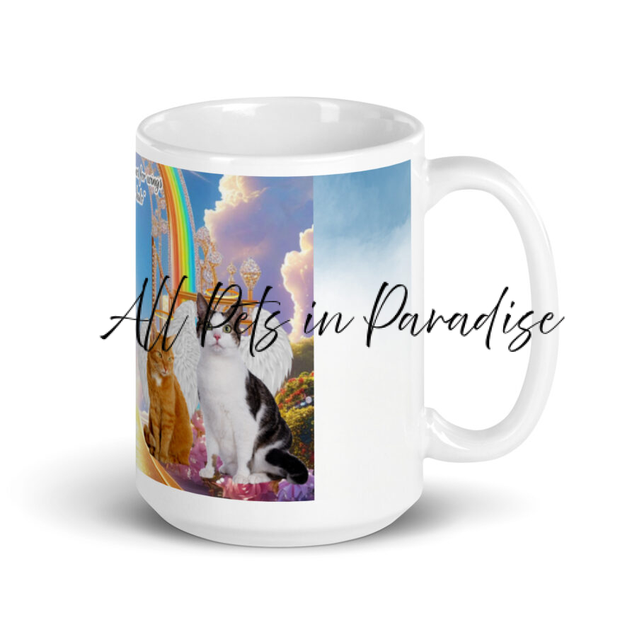 Cats in Heaven " I traded my paws for wings and got a halo"  15.oz White glossy mug - Image 2