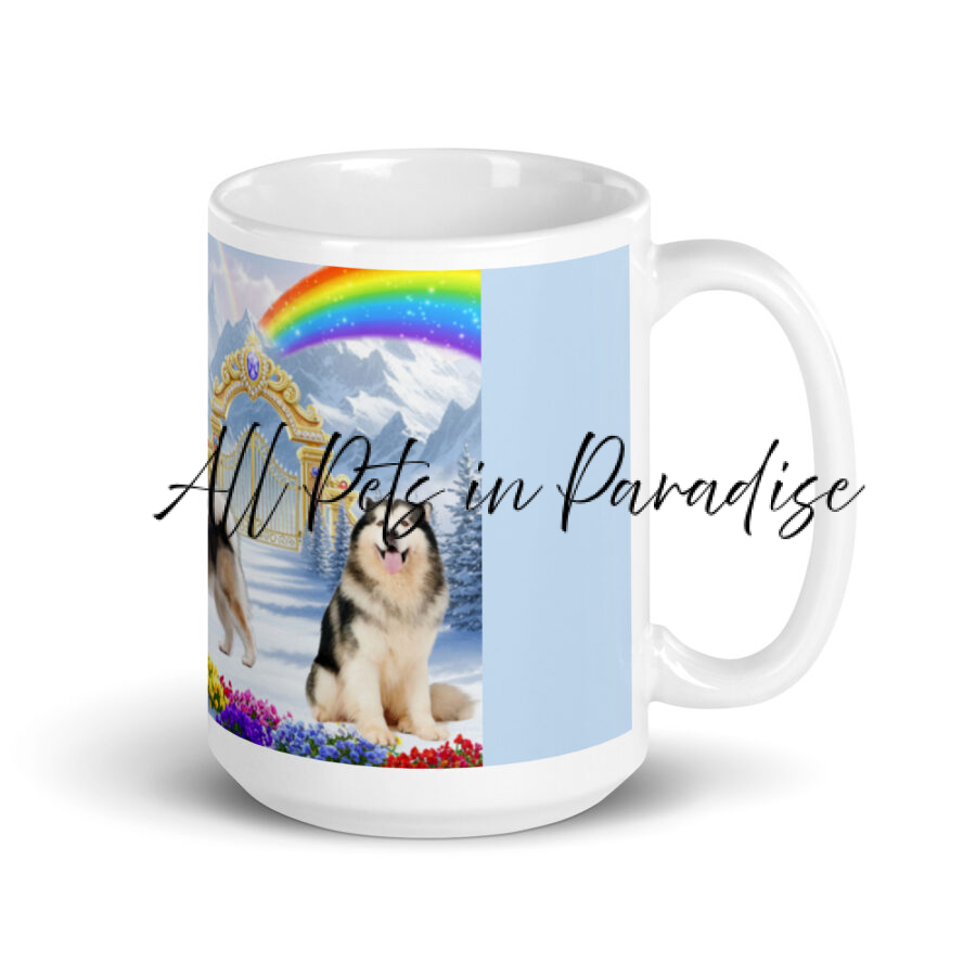 "Alaskan Malamute dogs in Heaven" 15.oz White glossy mug - Image 2