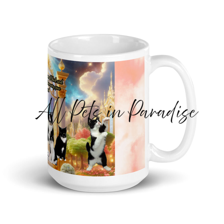 Black and white cats in Heaven"  A heavenly ballroom of black and white grace, where every paw dances" 15.oz White mug - Image 2