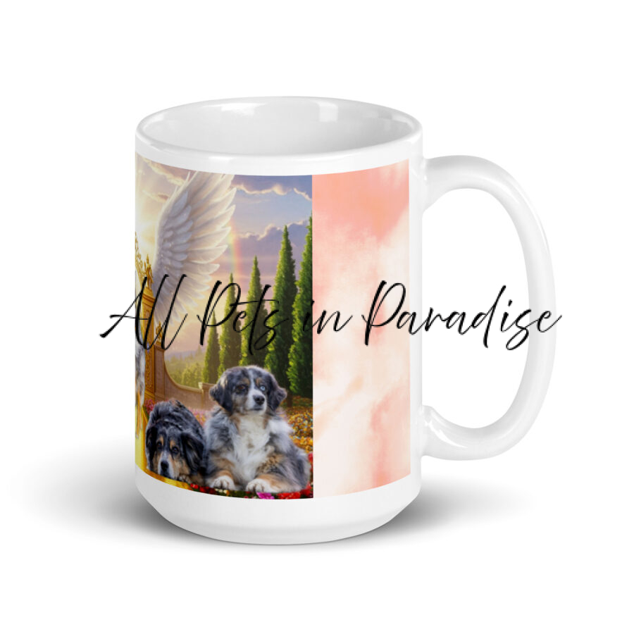 " Australian Shepherd Dog in Paradise "White glossy mug - Image 2