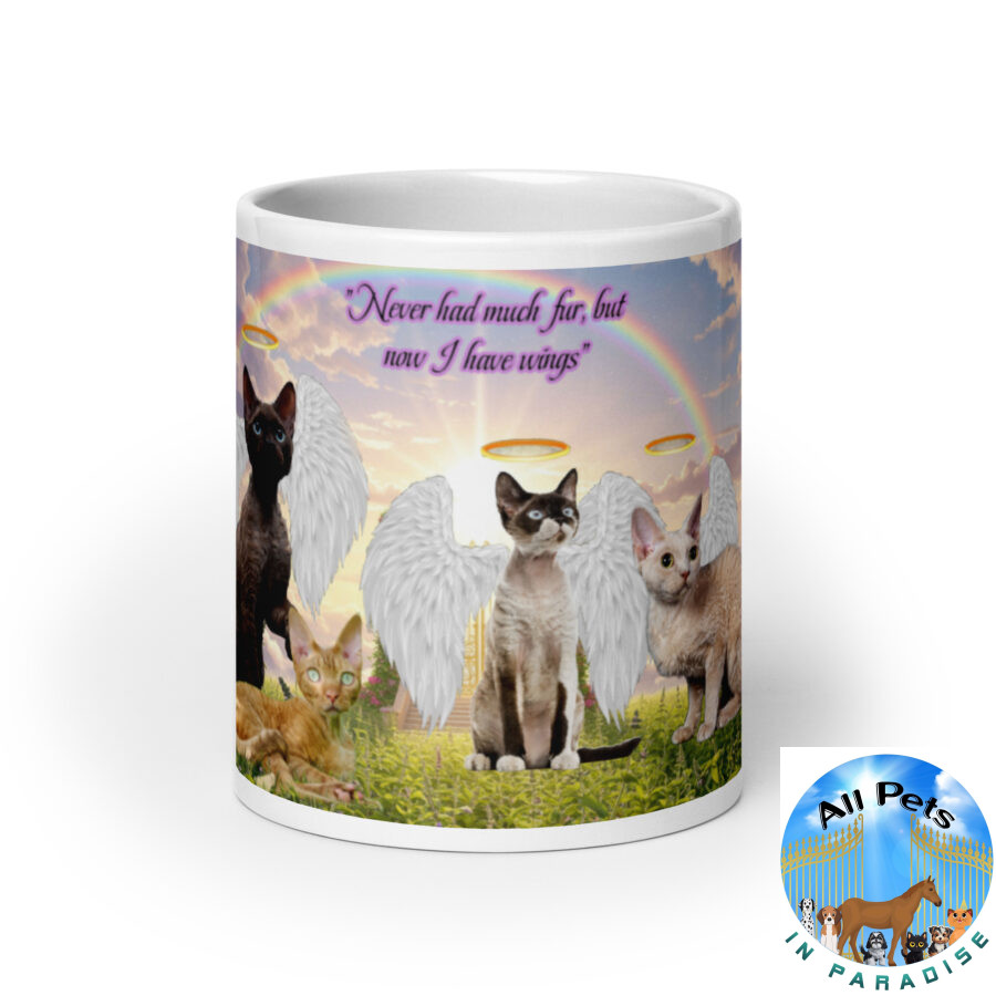 Devon Rex Cats in Heaven" Never had much hair but now I have wings" 15.ozWhite glossy mug - Image 9