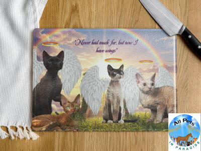 Devon Rex Cats in Heaven " Never had much hair, but now iI have wings " 15.oz Glass cutting board