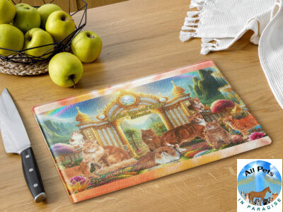 Beautiful Orange and Ginger  Cats in Heaven " Golden Fur, and Golden Memories" 11x15  Glass cutting board