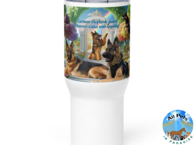 Family Dog German Shepherd " German Shepherds guard Heaven's Gate with Loyalty" Travel mug with a handle