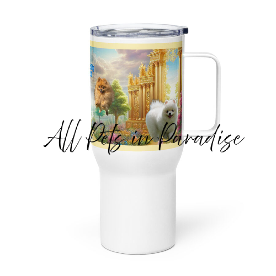 Pomeranian Paradise-  Tiny Paws but big hearts" Travel mug with a handle - Image 3
