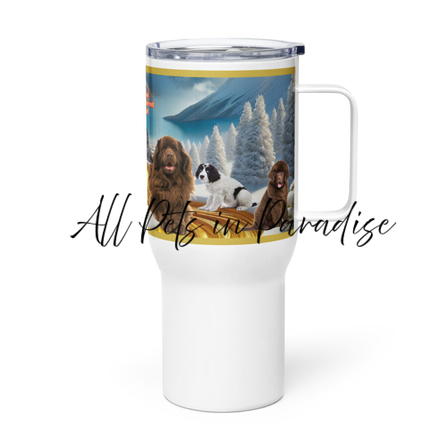 "The Newfoundland found home- where the snow flakes never melt and rainbows never fade". Travel mug with a handle - Image 3