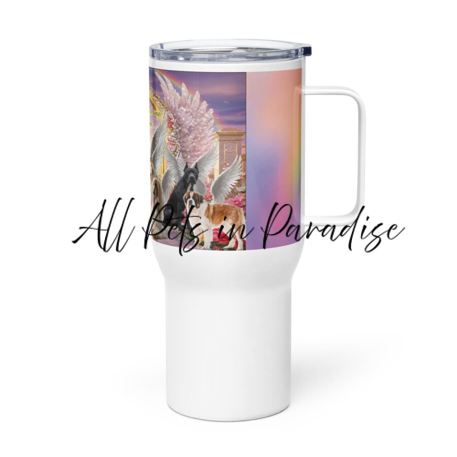Different Breed in Heaven " Traded our paws for wings , but kept the charm" 25.oz Travel mug with a handle - Image 3