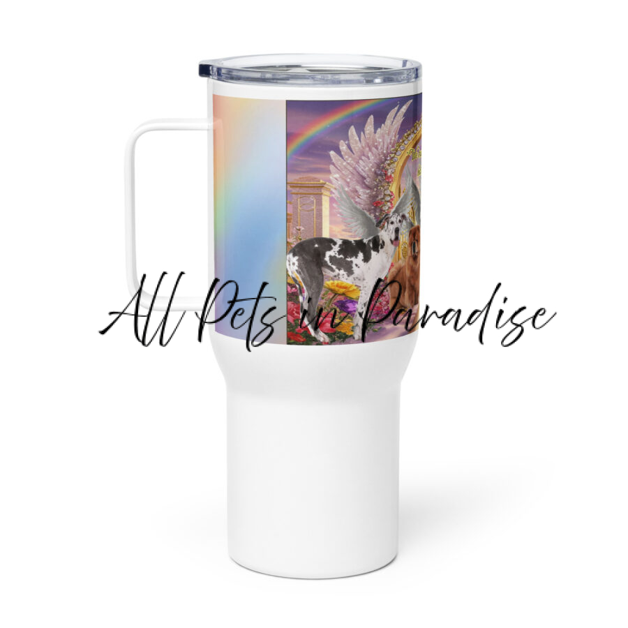 Different Breed in Heaven " Traded our paws for wings , but kept the charm" 25.oz Travel mug with a handle - Image 2