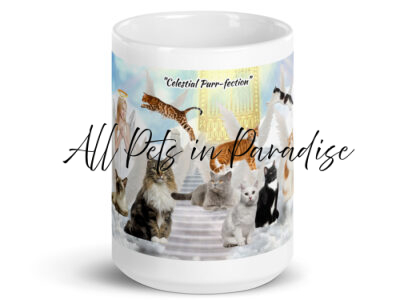 Angel with Cats in Heaven " Celestial - Purr-adise" White glossy mug