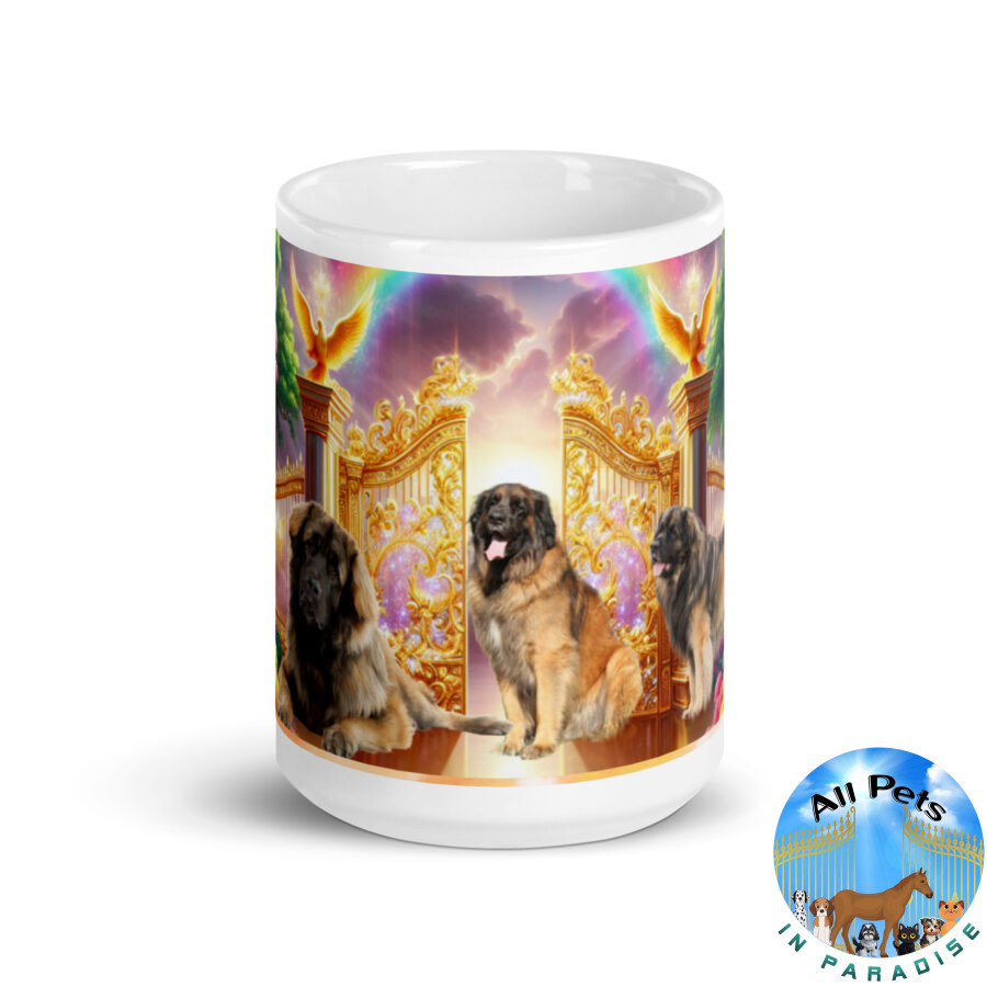 Leonberger Dogs in Heaven" White glossy mug