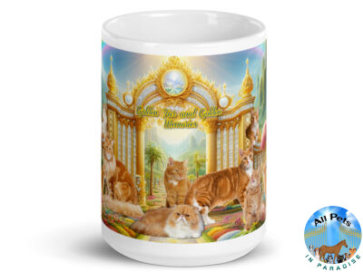 Beautiful Orange and  Ginger  Cats in Heaven " Golden Fur, and Golden Memories" 15.oz White glossy mug