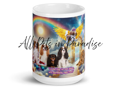Cavalier King Charles " Cavalier King Fur-ever golden with overflowing royal treats" 15.oz White glossy mug