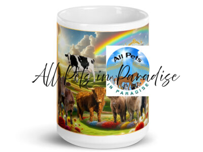 " Heavenly Cows sing - moo-lodies in eternal pastures". White glossy mug