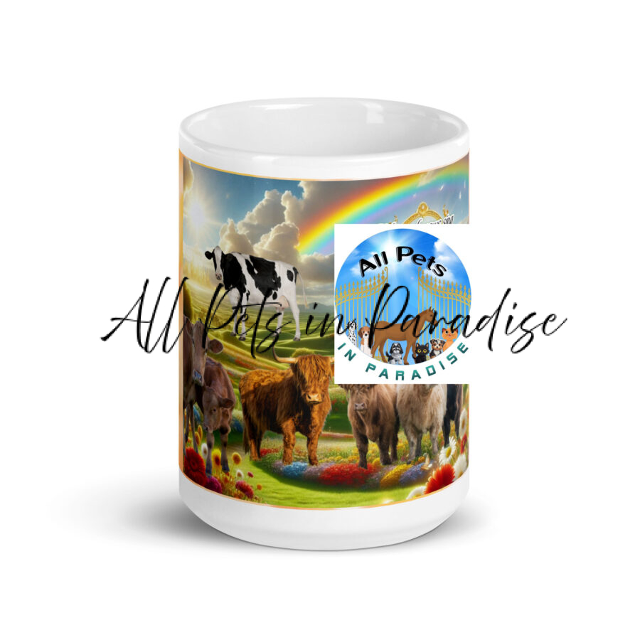 " Heavenly Cows sing - moo-lodies in eternal pastures". White glossy mug