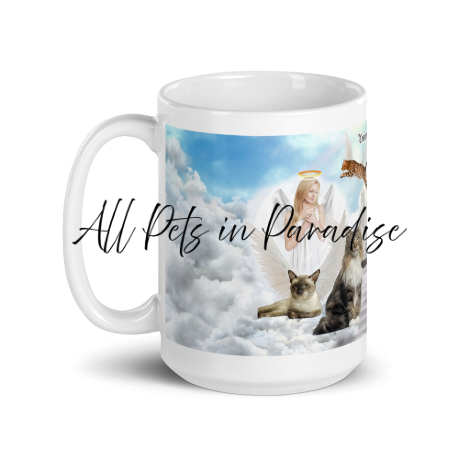 Angel with Cats in Heaven " Celestial - Purr-adise" White glossy mug - Image 3