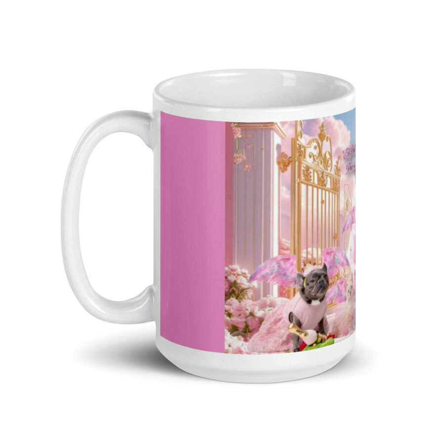 PrimaDonna Dogs in Heaven " A Pink Paradise where every Paw is a Prima Ballerina" White glossy mug - Image 3