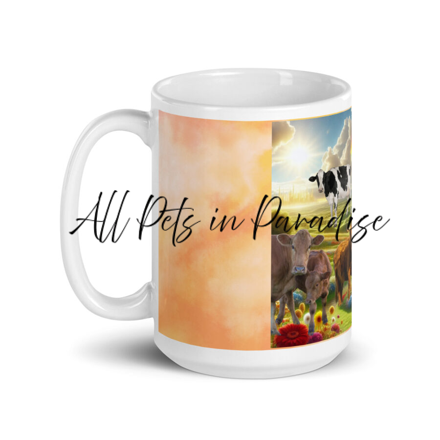 " Heavenly Cows sing - moo-lodies in eternal pastures". White glossy mug - Image 3