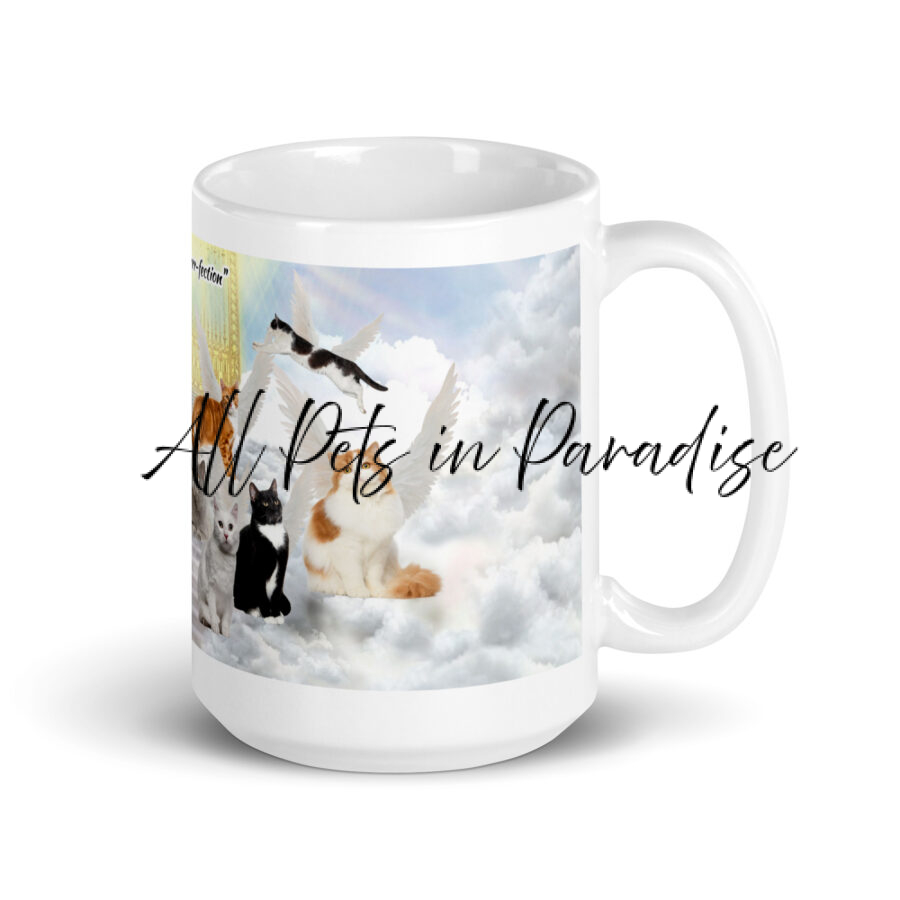 Angel with Cats in Heaven " Celestial - Purr-adise" White glossy mug - Image 2