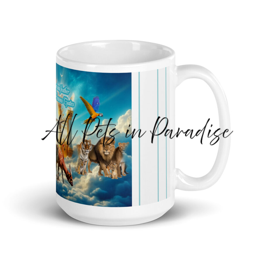 " Every Paw Hoof and feather finds its way to Heavens Gates" White glossy mug - Image 2