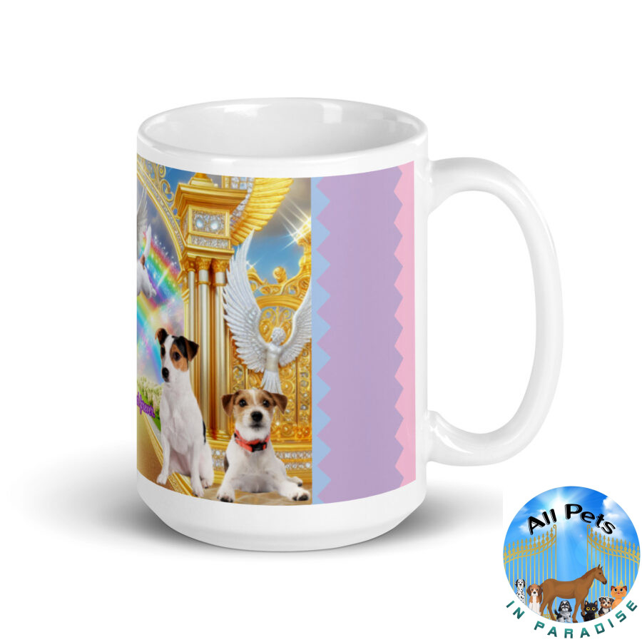 Jack Russell Dogs in Heaven " Hey Jack you're back forever" 15.oz White glossy mug - Image 2