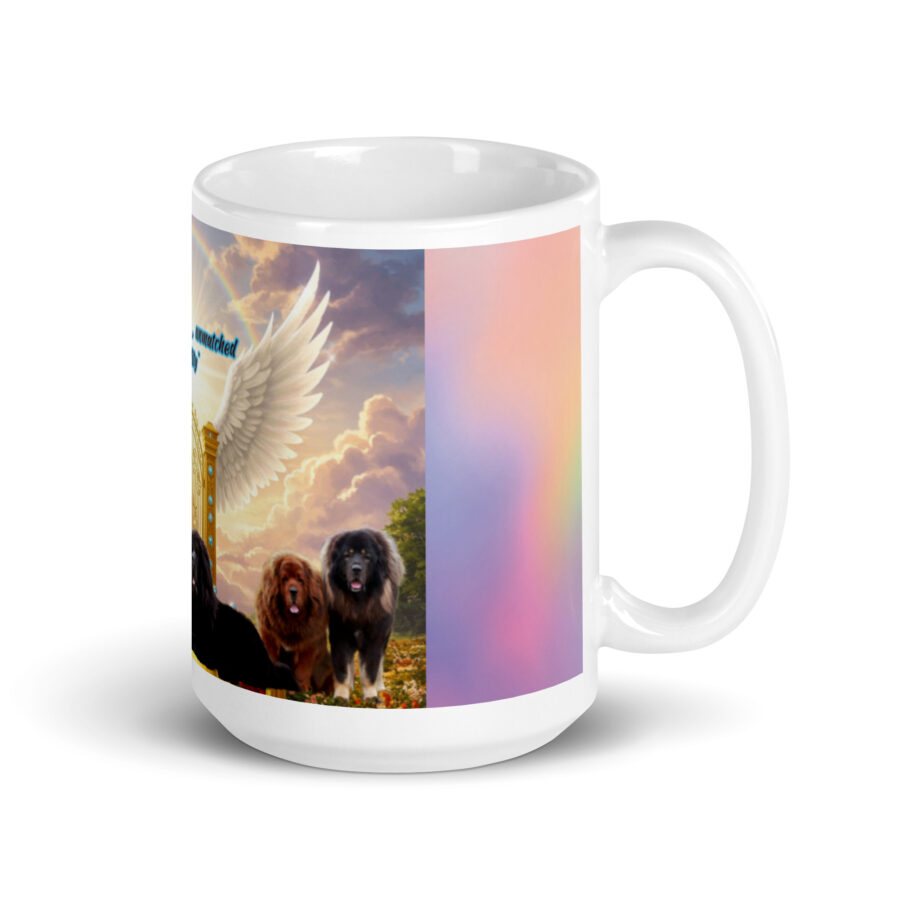 Tibetan Mastiff Dogs in Heaven " Massive in size unmatched  in loyalty" White glossy mug - Image 2
