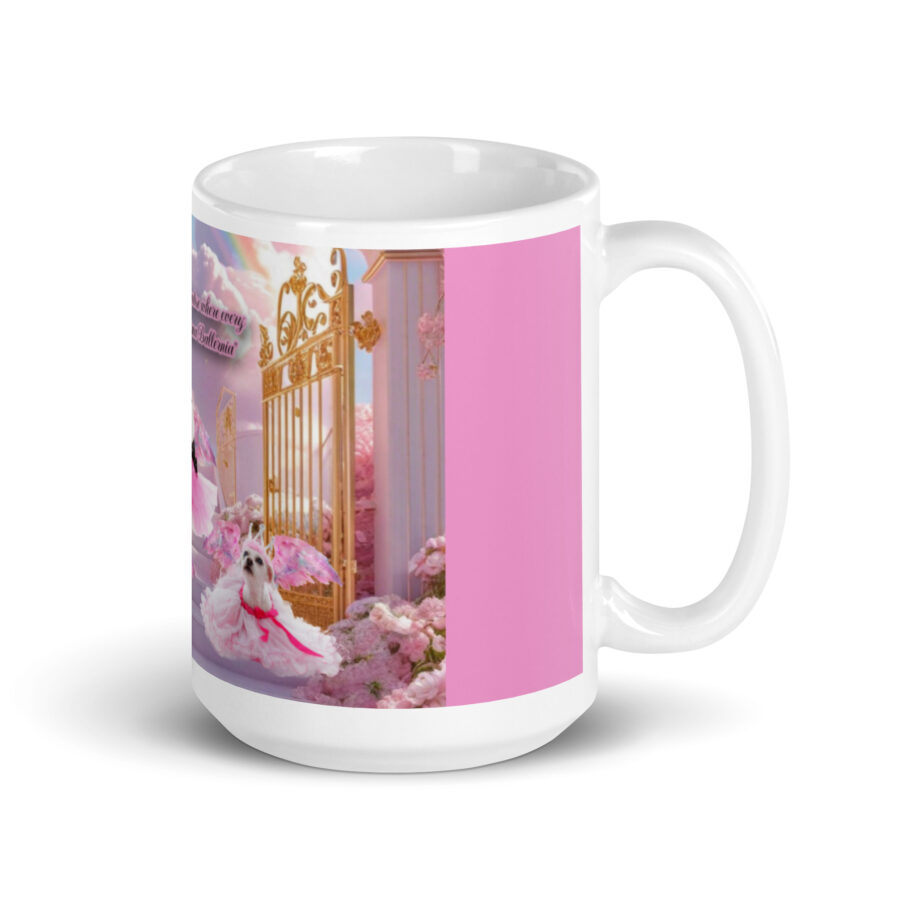 PrimaDonna Dogs in Heaven " A Pink Paradise where every Paw is a Prima Ballerina" White glossy mug - Image 2