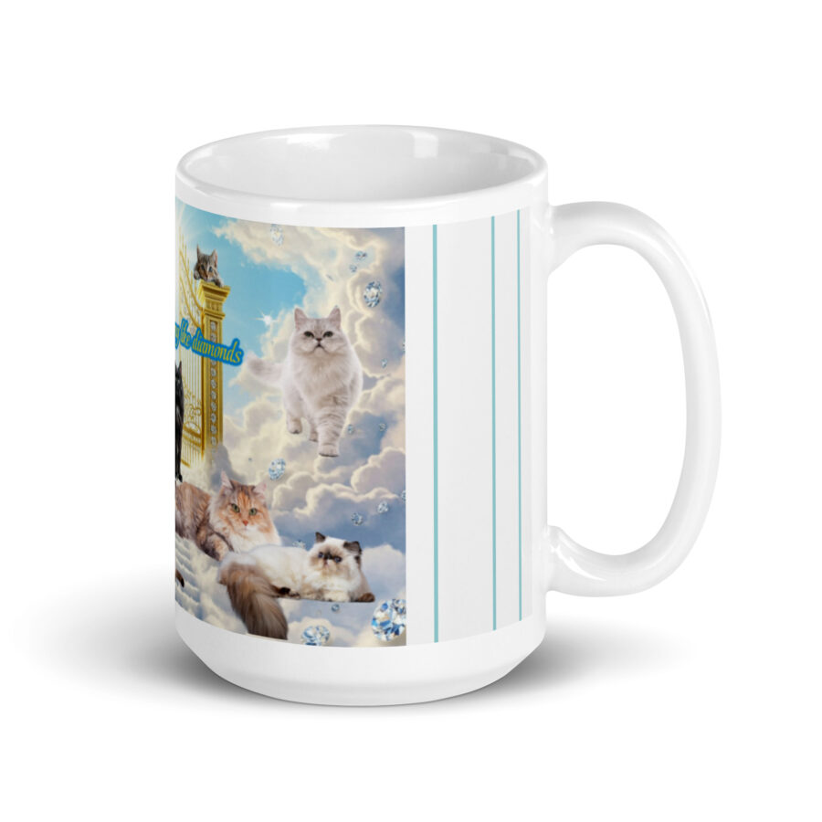 Diamonds in sky " Purr-fectly  shinning like Diamonds" White glossy mug - Image 2