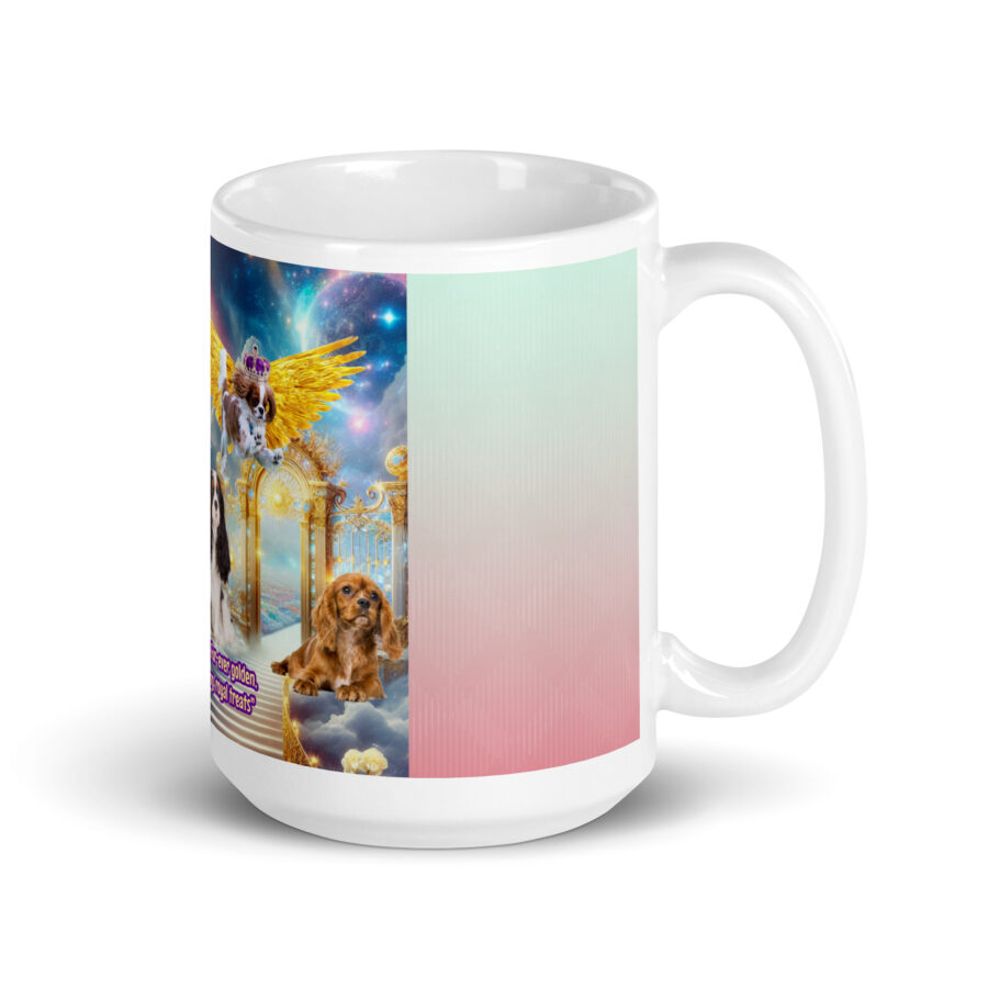 Cavalier King Charles " Cavalier King Fur-ever golden with overflowing royal treats" 15.oz White glossy mug - Image 2